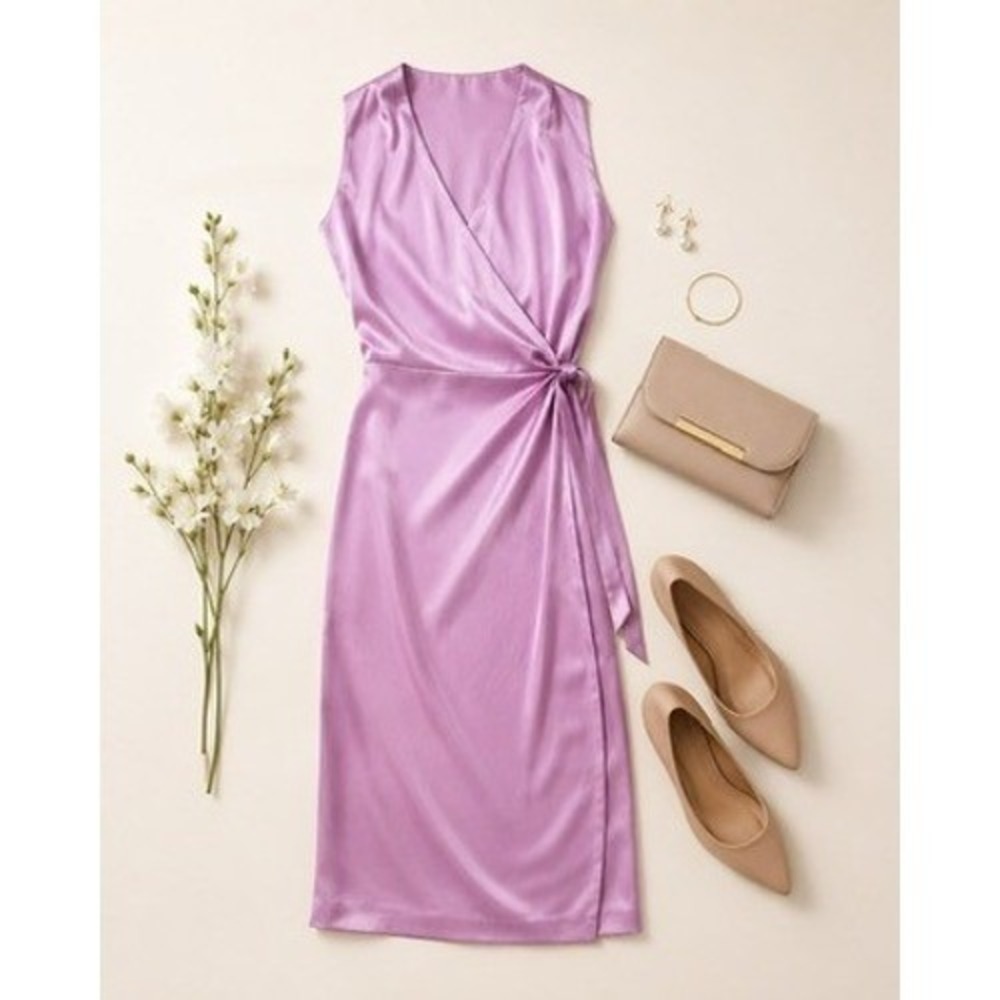 NWT Linda Allard Ellen Tracy Vintage Silk Wrap Pink Sleeveless Dress‎ Size 6